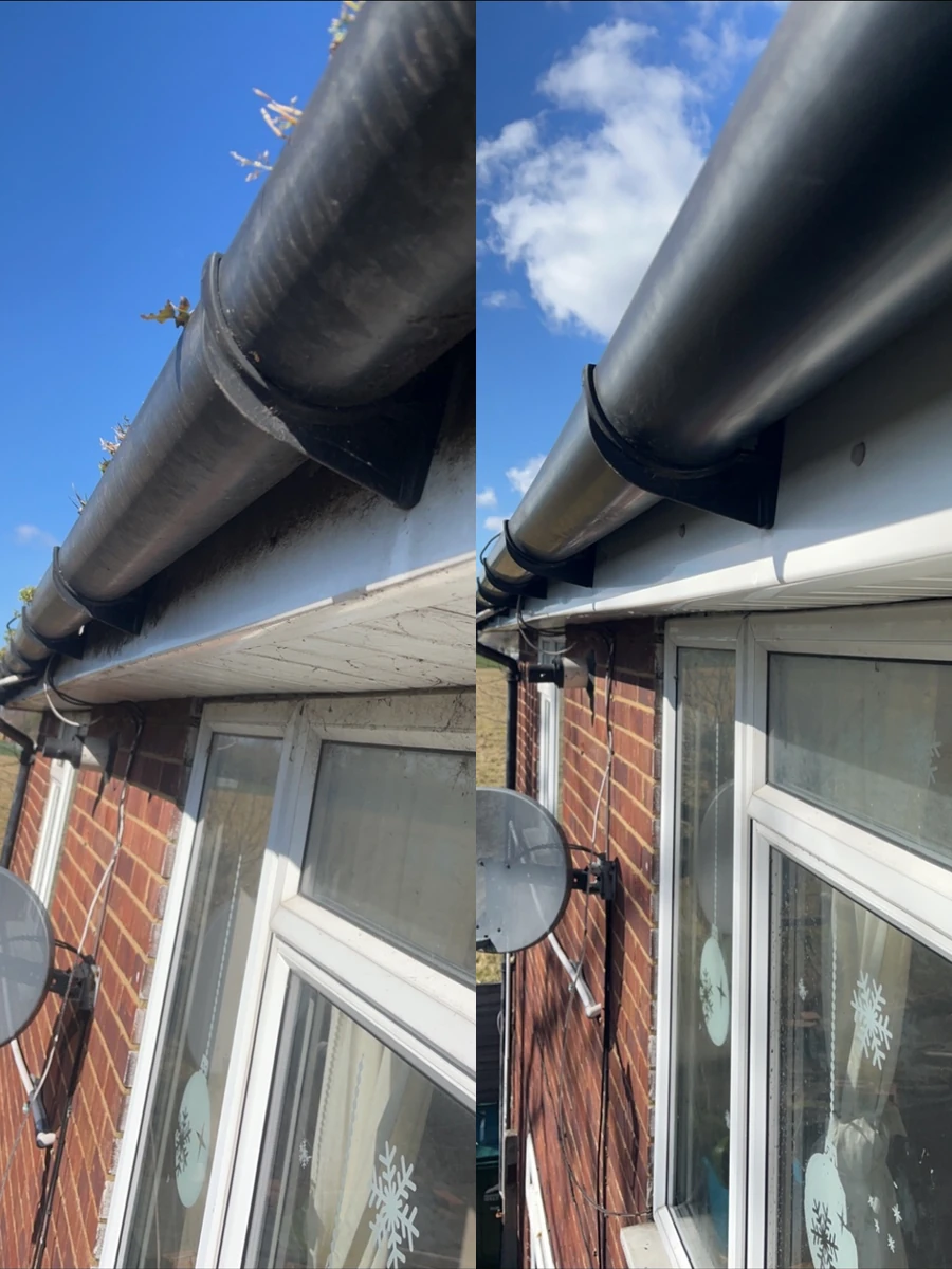 Fascia and gutter before and after cleaning