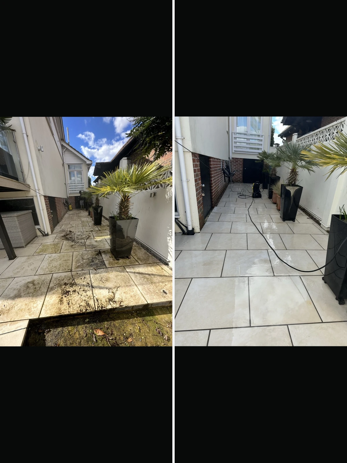 Side paving before and after cleaning